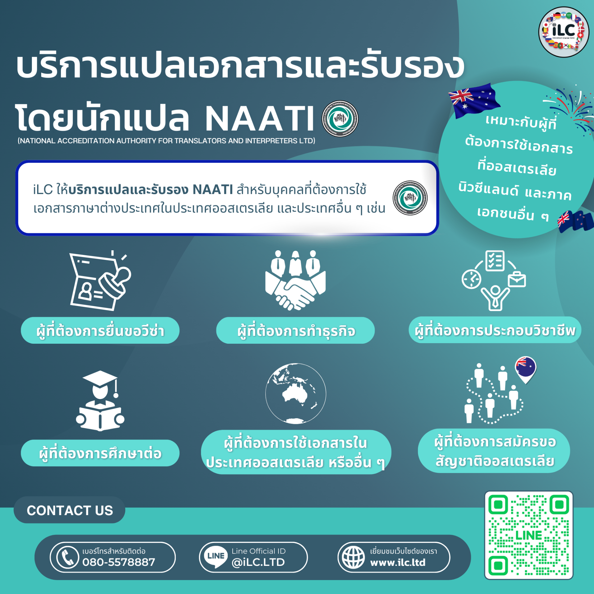 แบนเนอร์บริการแปลและรับรองเอกสารโดยนักแปล NAATI ของ ILC